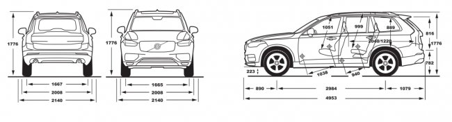 Volvo XC90 - Technická specifikace -  rozměry vozu